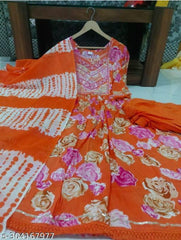 Jaipuri Printed Naira Cut Kurti with Pant and Dupatta Set