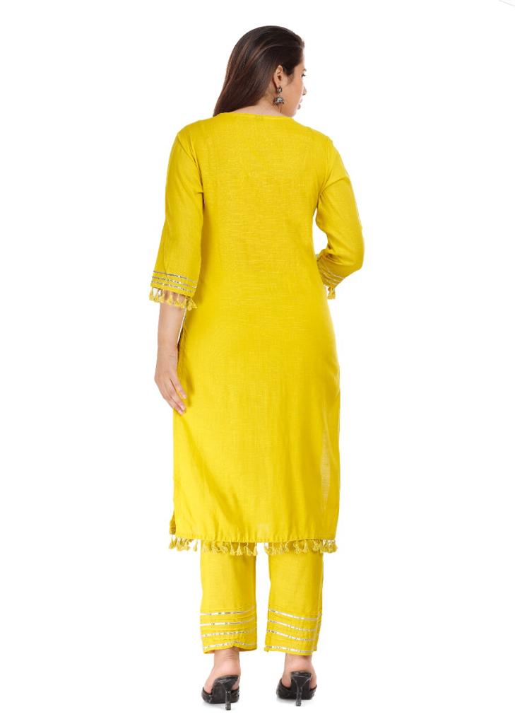 Jaipur Yellow Kurta with pant and Chiffon dupatta rayon slub set