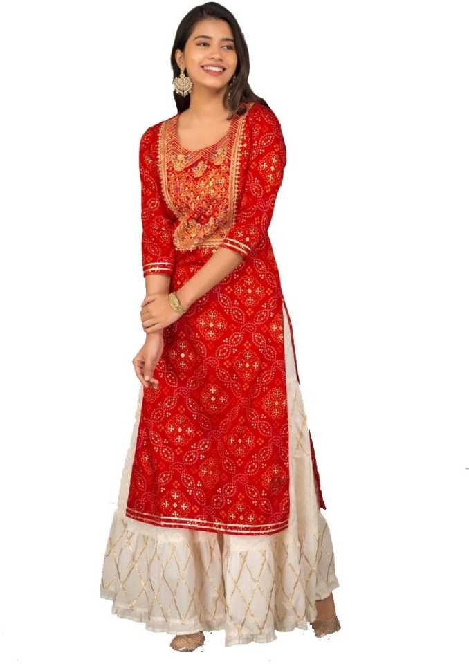 PREMIUM BHANDEJ KURTI WITH  HEAVY SHARARA