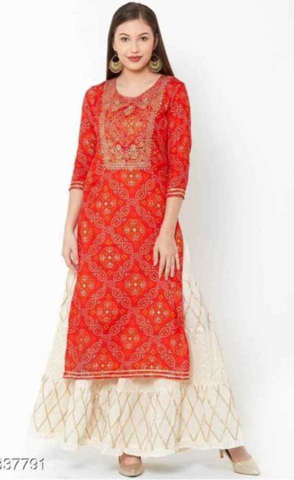 PREMIUM BHANDEJ KURTI WITH  HEAVY SHARARA