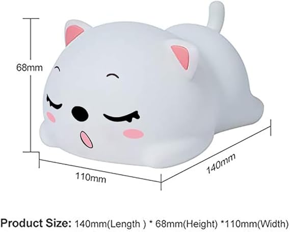 Eshopnix, Cat Lamp, Huggable silicone LED night light for kids, with remote control, USB rechargeable battery, and kawaii design for a cozy nursery or toddler room.