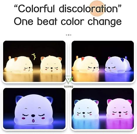 Eshopnix, Cat Lamp, Huggable silicone LED night light for kids, with remote control, USB rechargeable battery, and kawaii design for a cozy nursery or toddler room.