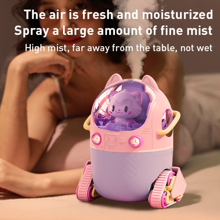 Eshopnix, Portable Humidifer, Adorable pastel pink and purple robot toy with a futuristic design, featuring wheels, a flip-open canopy, and a cute cat-shaped companion figure. Perfect for kids and collectors, this kawaii-inspired toy blends functionality with charm, set against a colorful, playful background