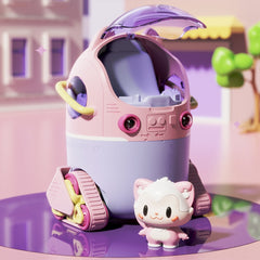 Eshopnix, Portable Humidifer, Adorable pastel pink and purple robot toy with a futuristic design, featuring wheels, a flip-open canopy, and a cute cat-shaped companion figure. Perfect for kids and collectors, this kawaii-inspired toy blends functionality with charm, set against a colorful, playful background