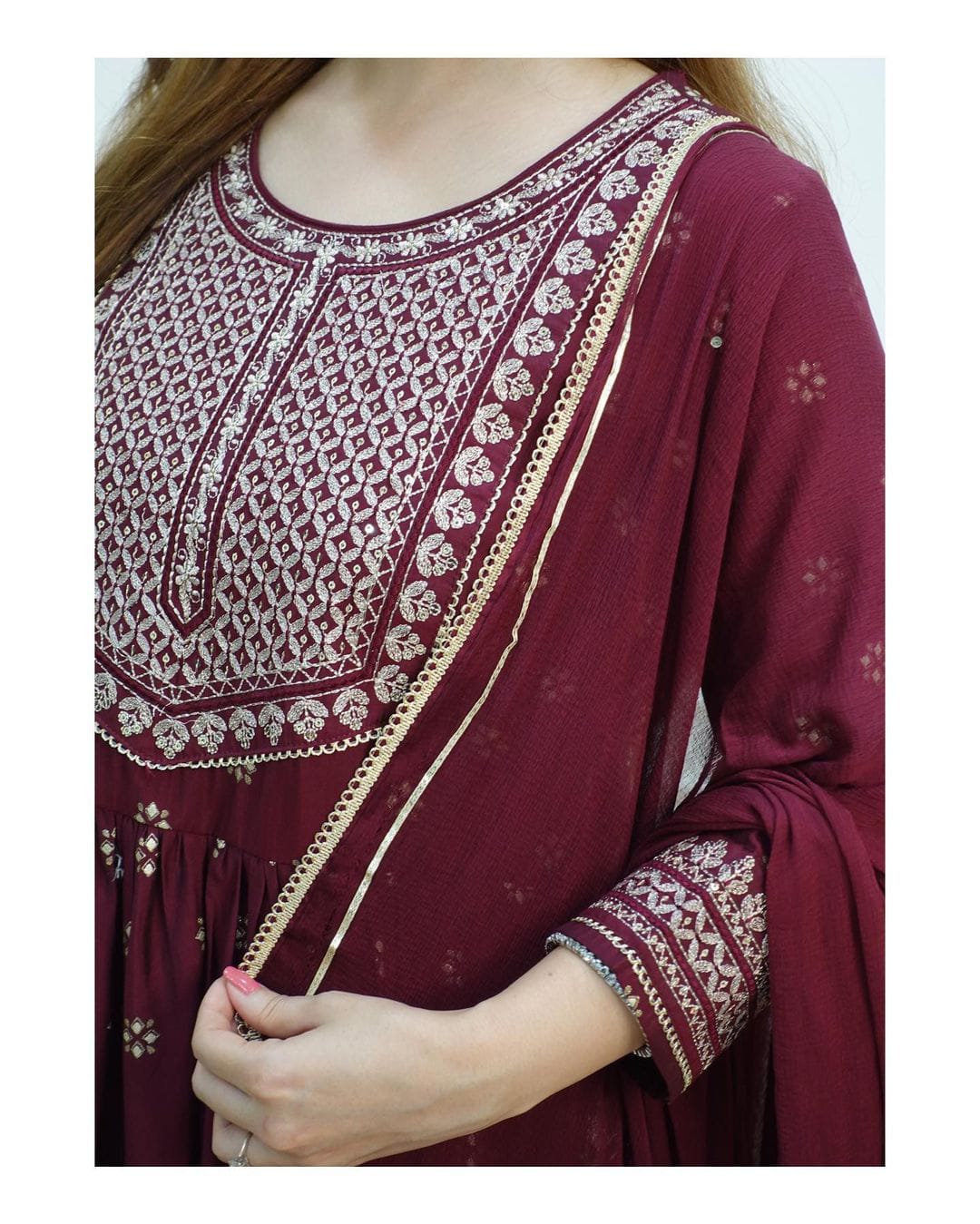 Beautiful Rayon  Fabric nayra cut Kurti with pent AND Dupatta set