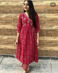 ESHOPNIX Heavy Printed Reyon dizineer  angrakha cum nayra cut with  front side cut kurti & pent  with beautiful wand work on front latkan also