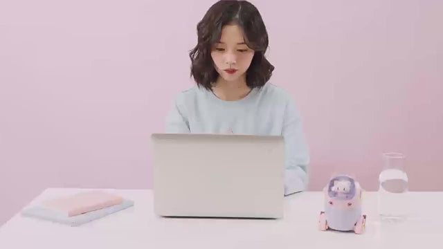 Eshopnix, Portable Humidifer, Adorable pastel pink and purple robot toy with a futuristic design, featuring wheels, a flip-open canopy, and a cute cat-shaped companion figure. Perfect for kids and collectors, this kawaii-inspired toy blends functionality with charm, set against a colorful, playful background