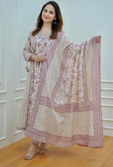 Floral Printed Embroidered Kurta and Pant Set with Dupatta