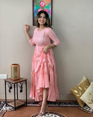 Stylish Embroidered Cotton Lurex Anarkali Gown