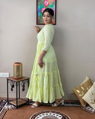 Stylish Embroidered Cotton Lurex Anarkali Gown