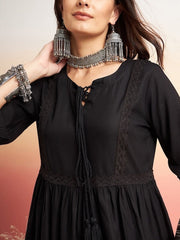 Black Embellished Lace Up Detail Top and Palazzo Co-Ord Set