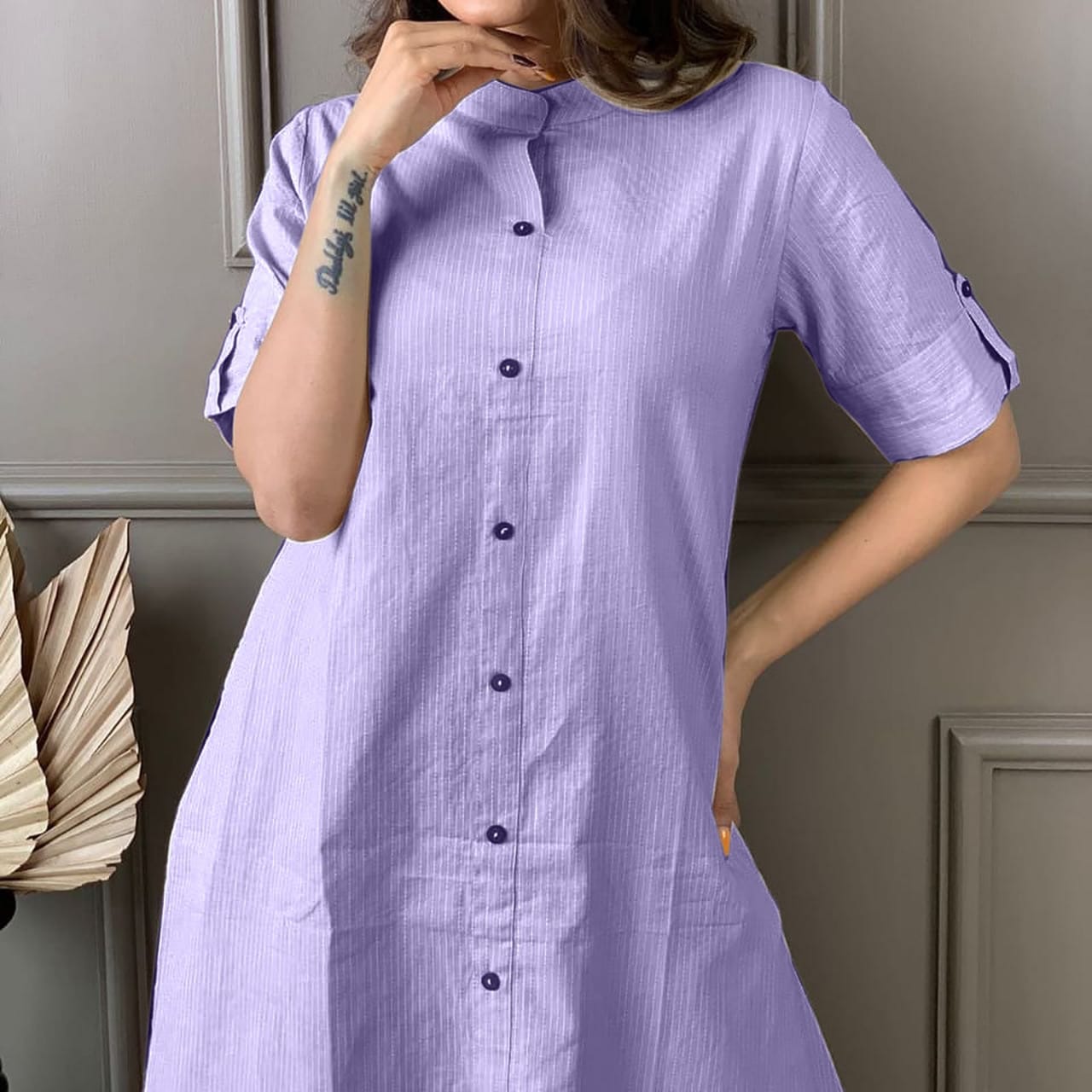 Pastel Purple Katha Cotton Kurta and Palazzo Set